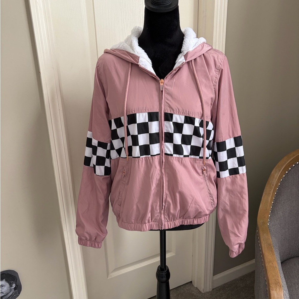 Ashley By 26 International Pink Checkerboard Hooded Utility Jacket